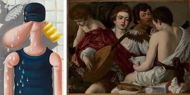 Left: The present lot   Right: Caravaggio, The Musicians, 1597 Image: © The Metropolitan Museum of Art, New York, Rogers Fund, 1952, 5281